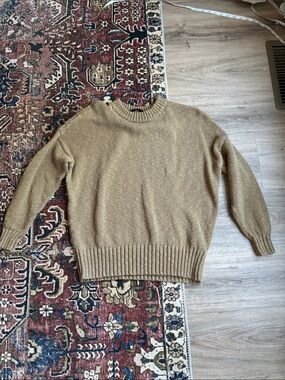 Jenni Kayne Cotton Linen Crewneck Sweater in Camel